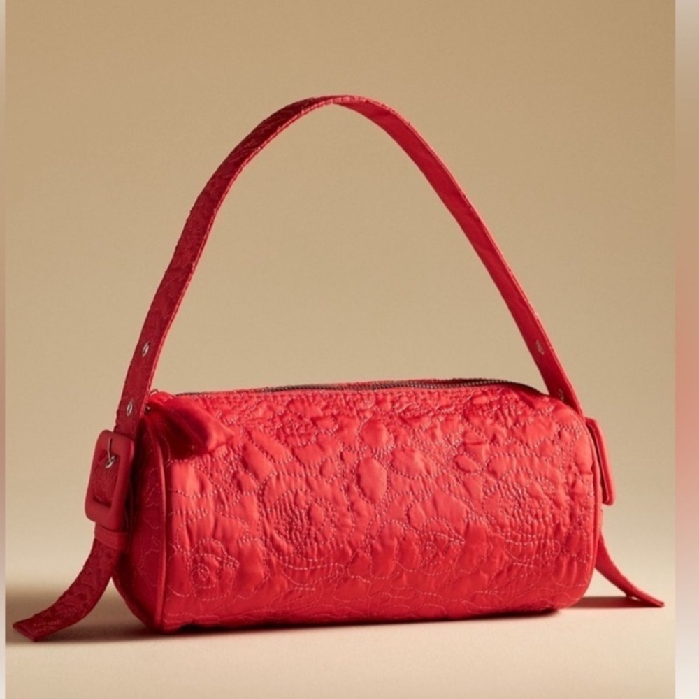 Anthropology red silk quilted bag